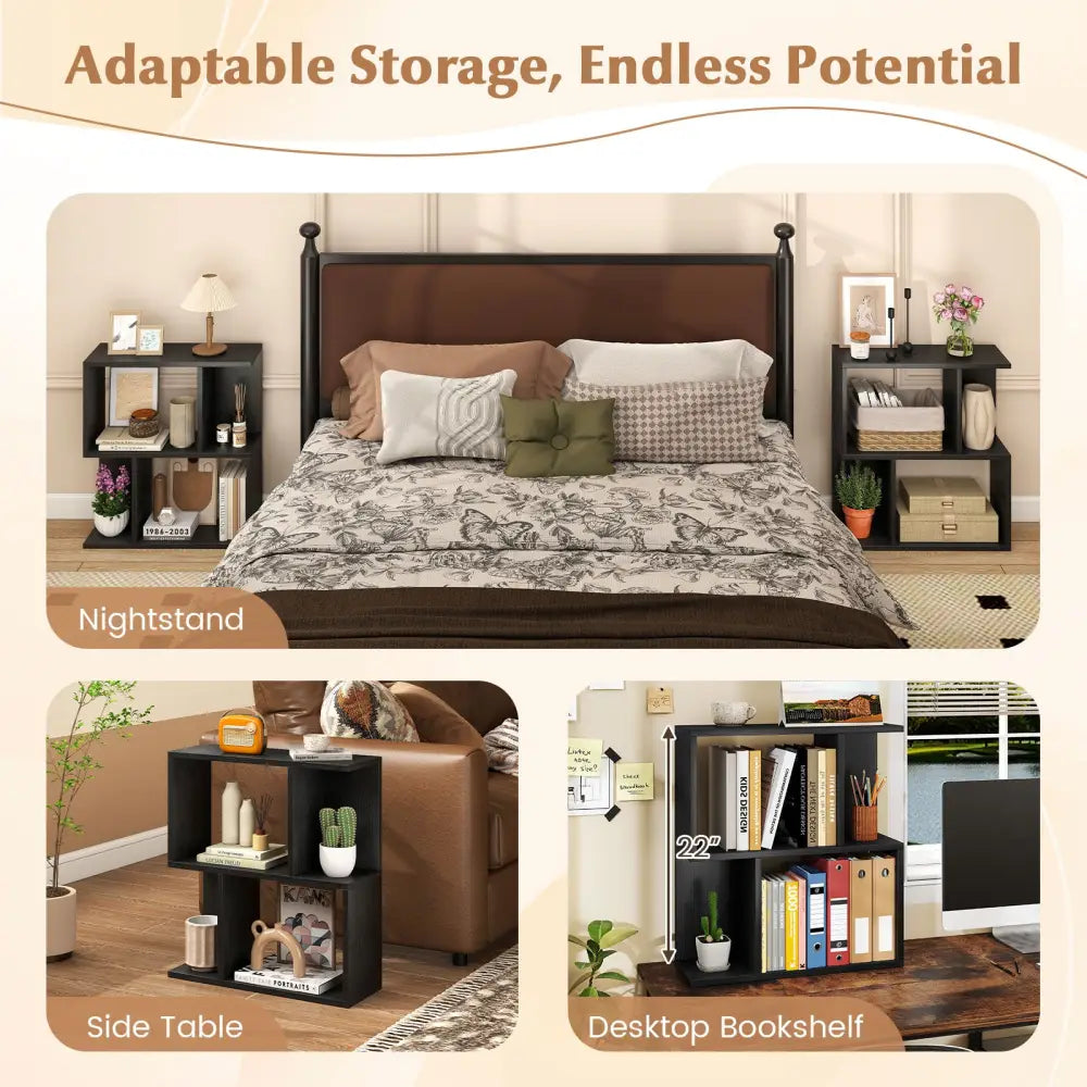 3-Tier Bookshelf with Display Shelf for Small Space-Black - Black - Bookcases