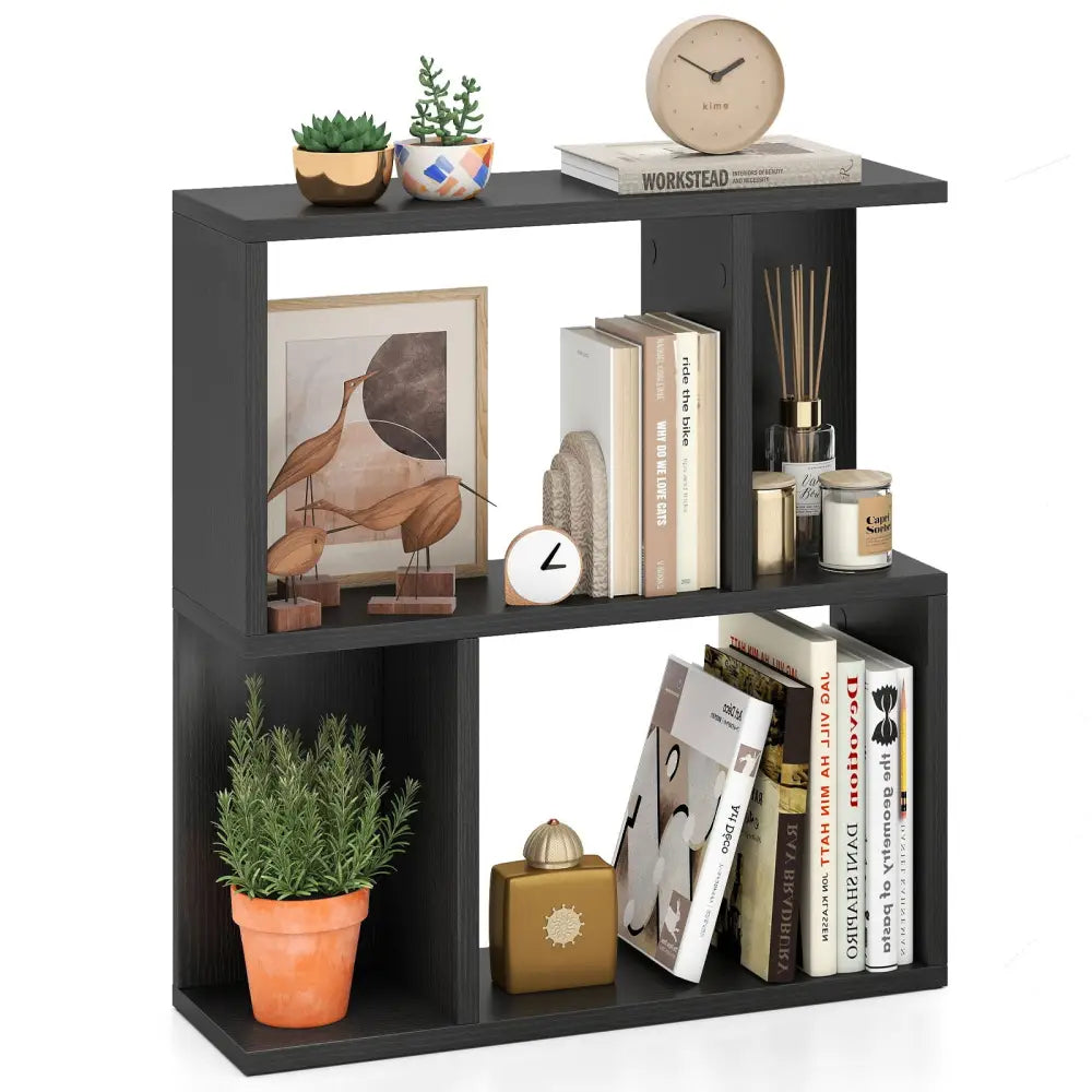 3-Tier Bookshelf with Display Shelf for Small Space-Black - Black - Bookcases