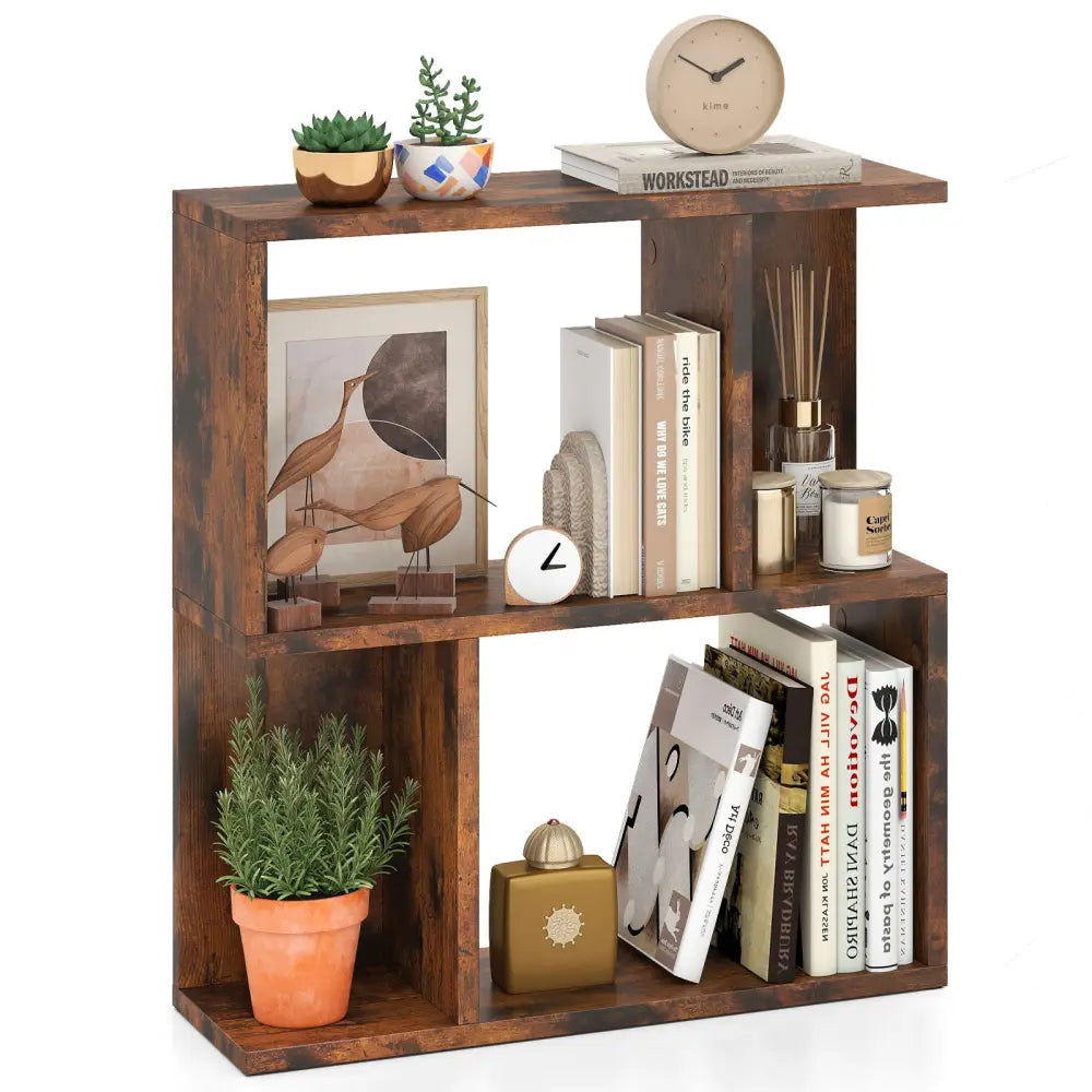 3-Tier Bookshelf with Display Shelf for Small Space-Rustic Brown - Brown - Bookcases