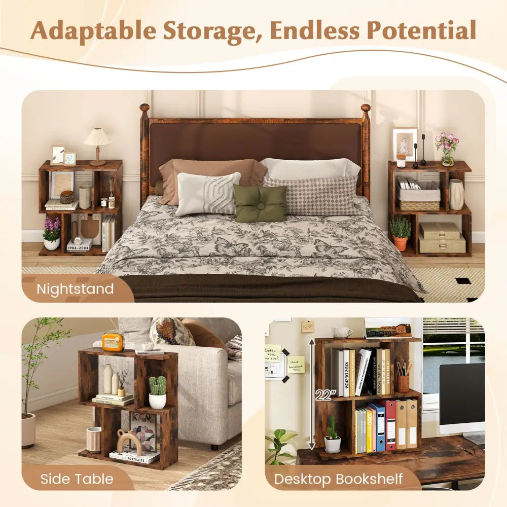3-Tier Bookshelf with Display Shelf for Small Space-Rustic Brown - Brown - Bookcases