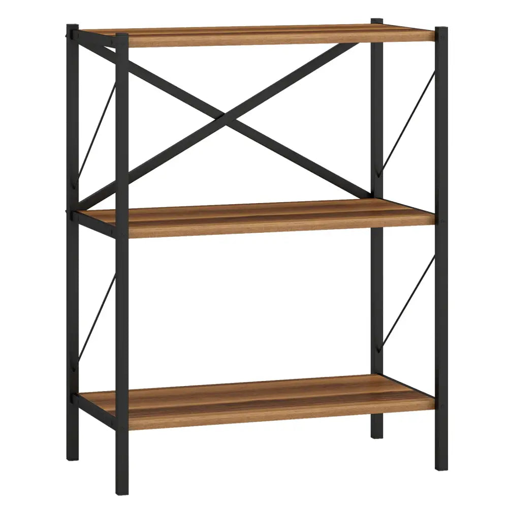 3-Tier Bookshelf with Heavy-Duty Metal Frame - Walnut - Bookcases