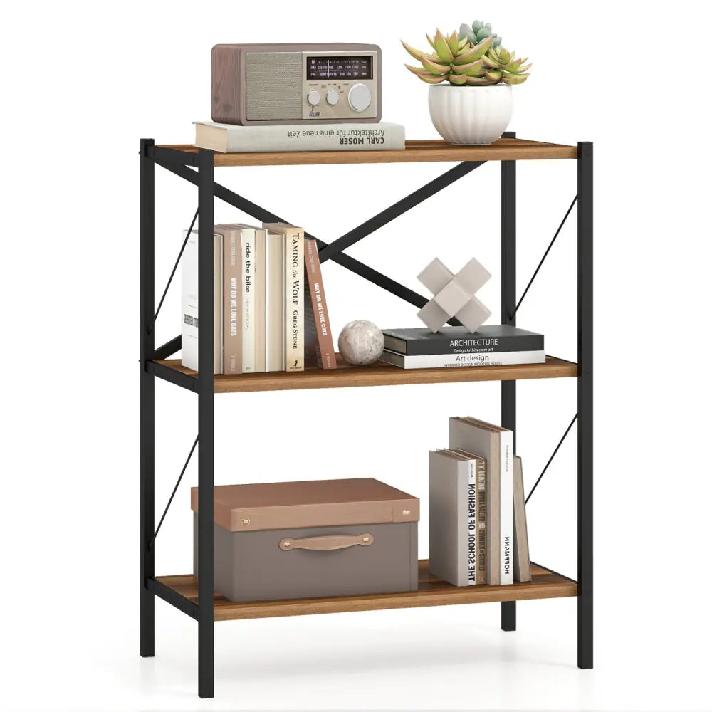 3-Tier Bookshelf with Heavy-Duty Metal Frame - Walnut - Bookcases
