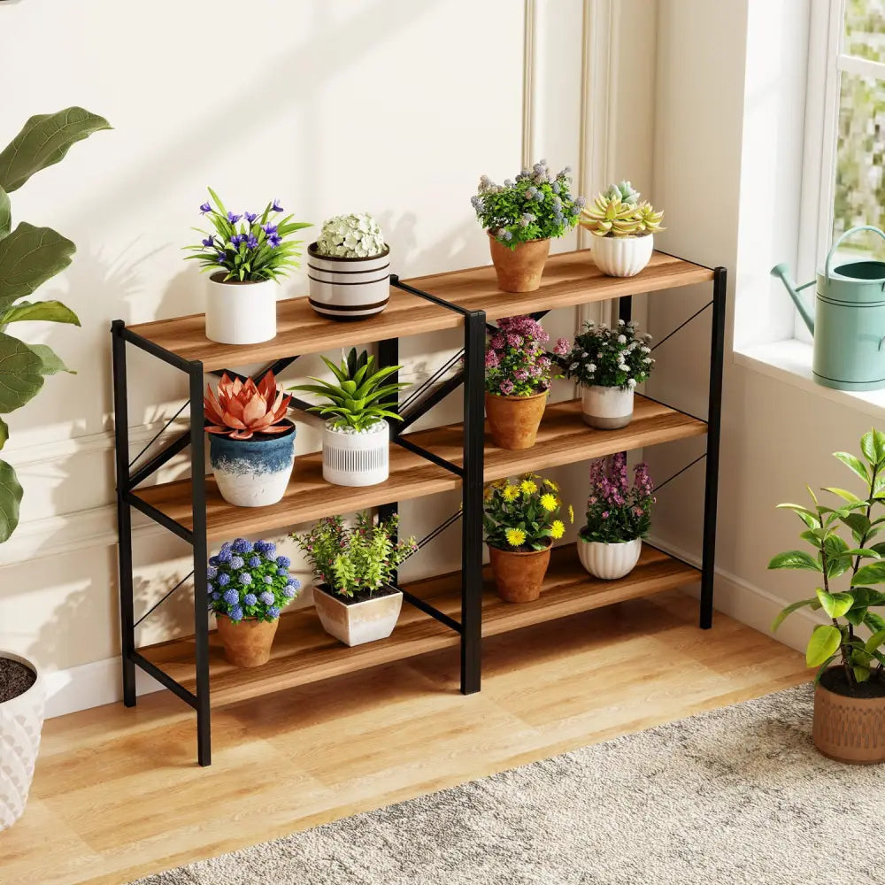 3-Tier Bookshelf with Heavy-Duty Metal Frame - Walnut - Bookcases