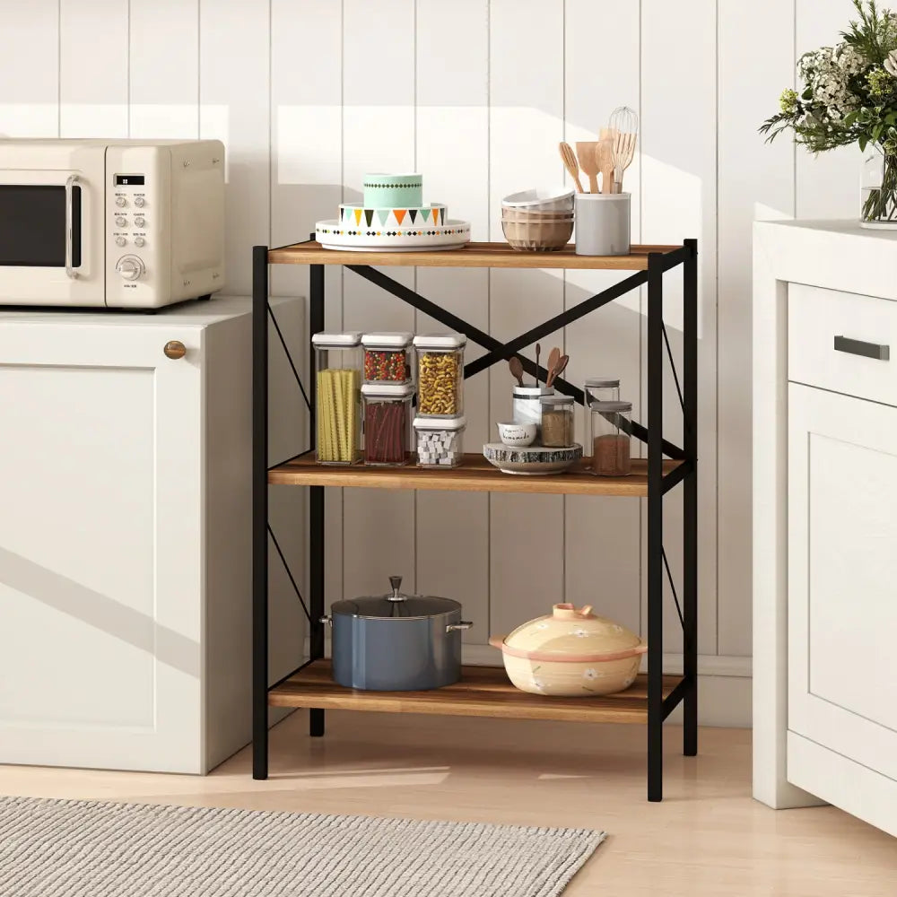 3-Tier Bookshelf with Heavy-Duty Metal Frame - Walnut - Bookcases