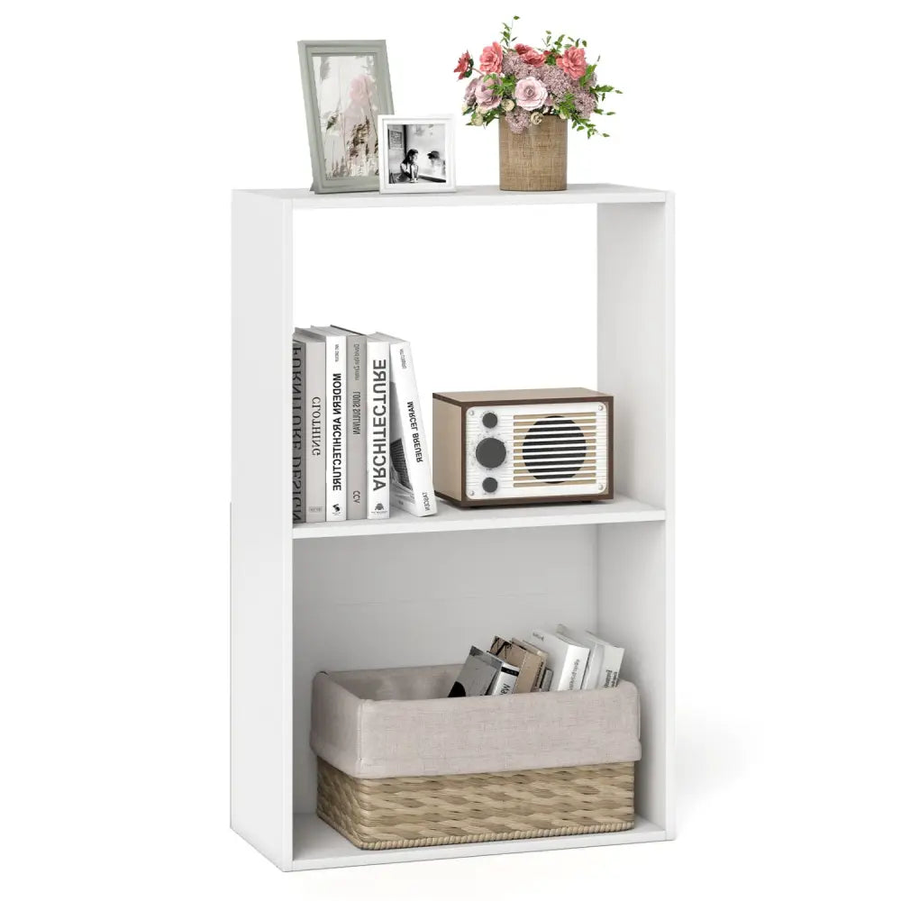 3-Tier Bookshelf with Open Storage Compartment and Freestanding Display Shelf-White - White - Bookcases