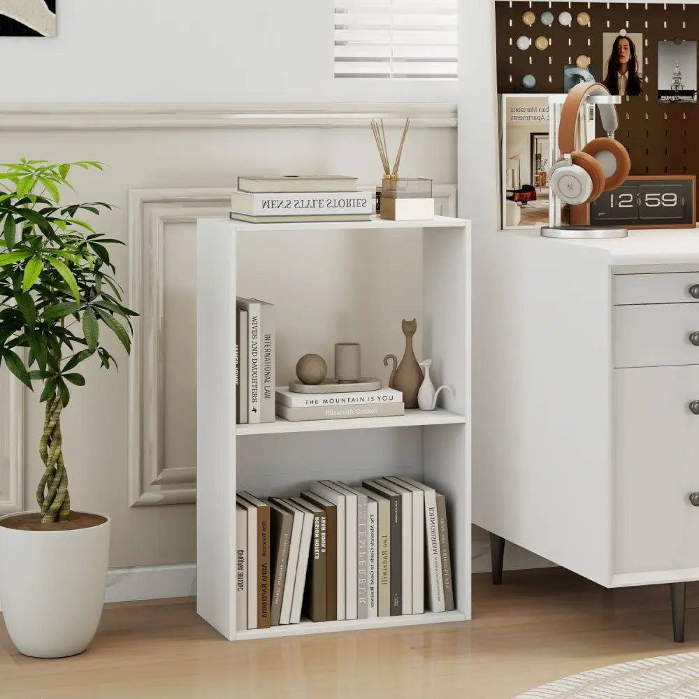 3-Tier Bookshelf with Open Storage Compartment and Freestanding Display Shelf-White - White - Bookcases