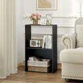 3-Tier Bookshelf with Open Storage Compartment and Freestanding Display Shelf-Black - Black - Bookcases