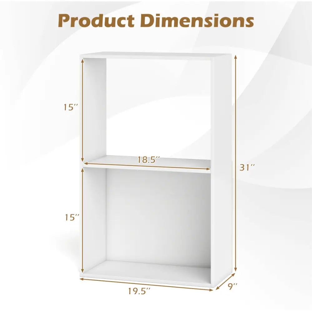 3-Tier Bookshelf with Open Storage Compartment and Freestanding Display Shelf-White - White - Bookcases