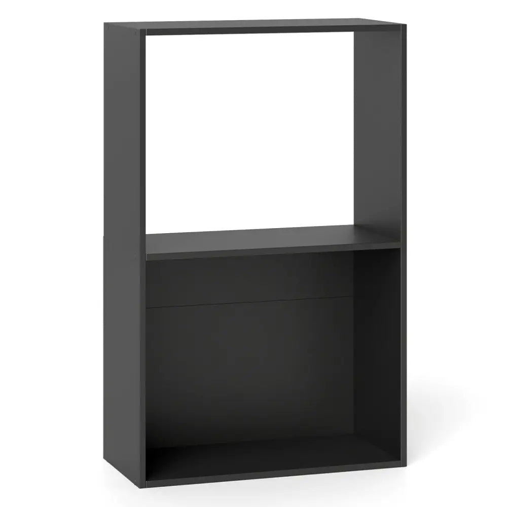 3-Tier Bookshelf with Open Storage Compartment and Freestanding Display Shelf-Black - Black - Bookcases