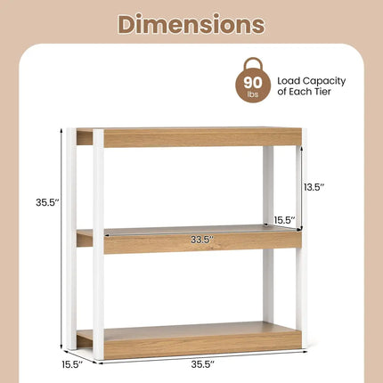 3 Tier Bookshelf Wooden Bookcase with Dual Anti-Tipping Kits-Natural Costway