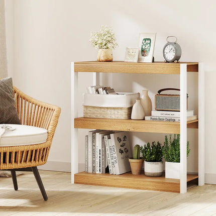 3 Tier Bookshelf Wooden Bookcase with Dual Anti-Tipping Kits-Natural Costway