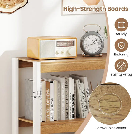 3 Tier Bookshelf Wooden Bookcase with Dual Anti-Tipping Kits-Natural Costway