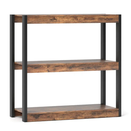 3 Tier Bookshelf Wooden Bookcase with Dual Anti-Tipping Kits-Rustic Brown Costway