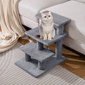 3-Tier Cat Stairs 19 Inch Plush Steps with Scratching Posts for High Bed Sofa-Gray - Gray - Cat Trees Condos &
