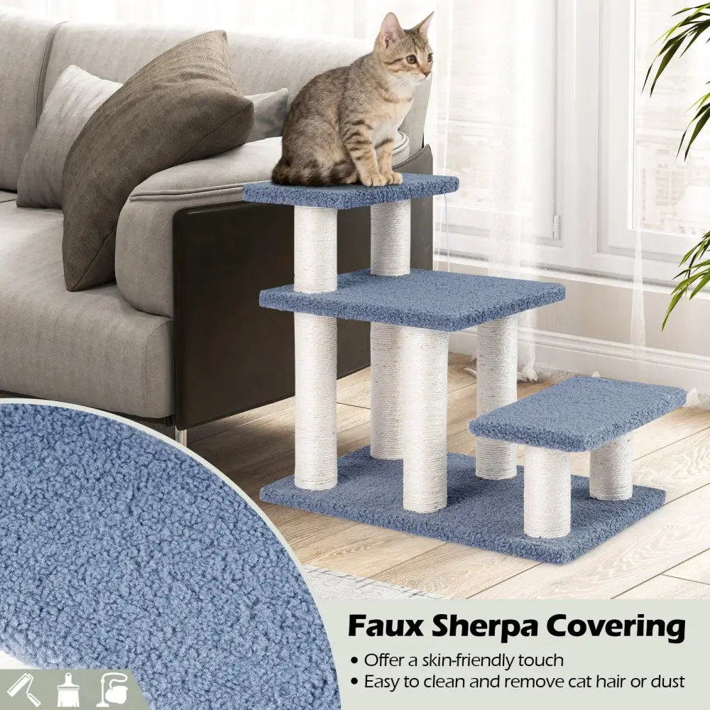 3-Tier Cat Stairs 20 Inch with Scratching Posts and Hanging Toy Ball-Gray - Gray - Cat Trees Condos & Scratchers