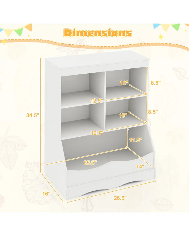 3-Tier Children’s Multi-Functional Bookcase Toy Storage Bin Floor Cabinet-White - White - Kids Storage