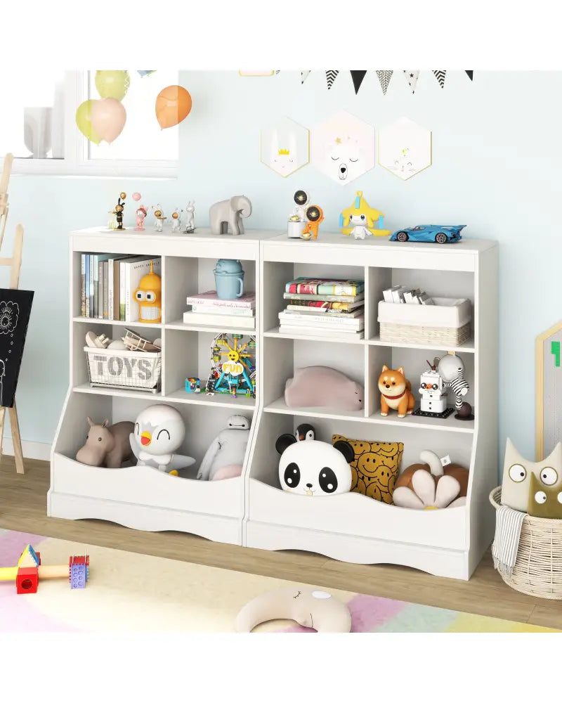3-Tier Children’s Multi-Functional Bookcase Toy Storage Bin Floor Cabinet-White - White - Kids Storage