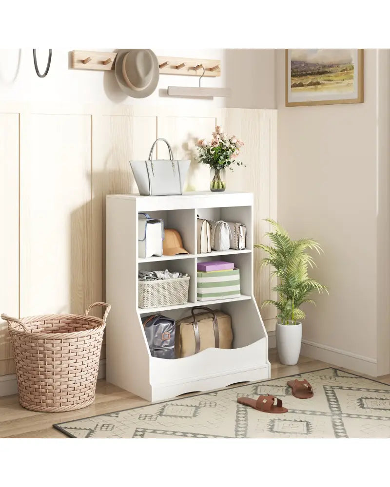 3-Tier Children’s Multi-Functional Bookcase Toy Storage Bin Floor Cabinet-White - White - Kids Storage