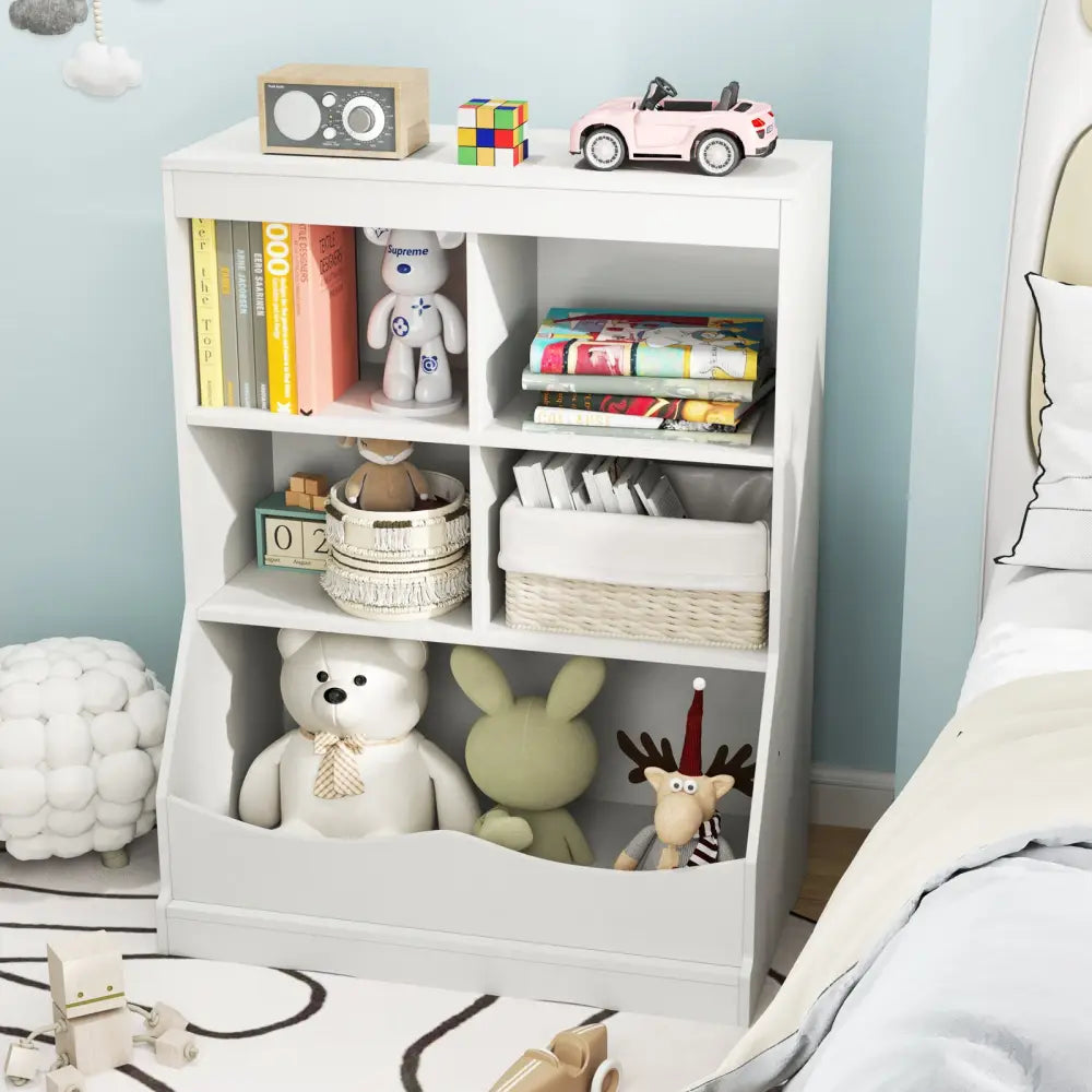 3-Tier Children’s Multi-Functional Bookcase Toy Storage Bin Floor Cabinet-White - White - Kids Storage