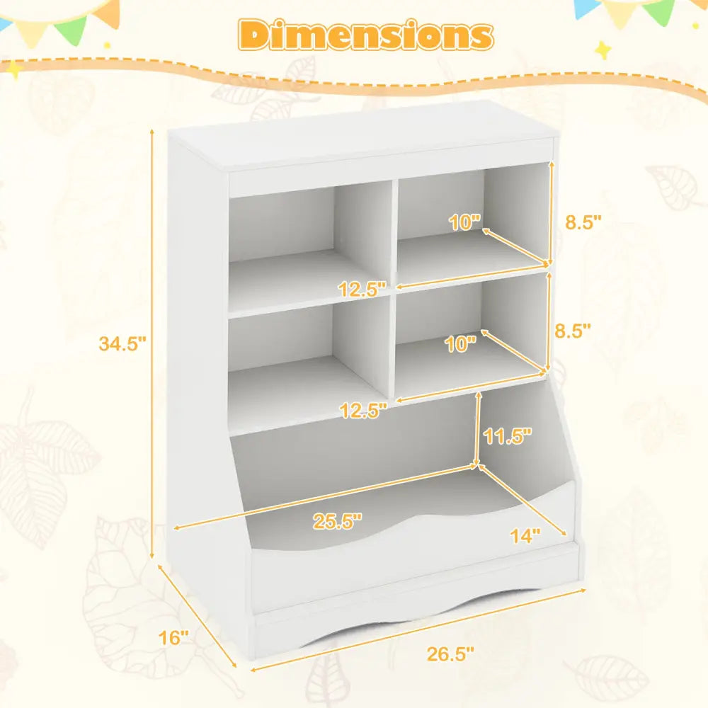 3-Tier Children’s Multi-Functional Bookcase Toy Storage Bin Floor Cabinet-White - White - Kids Storage