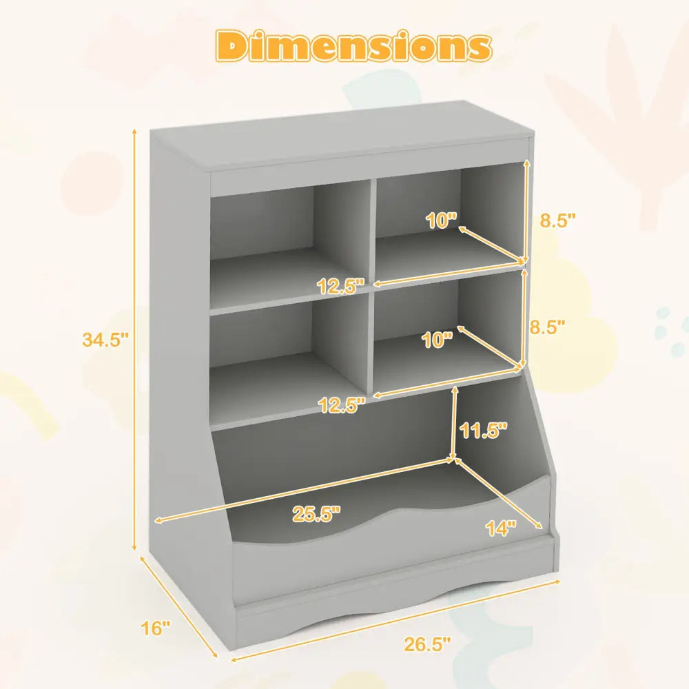 3-Tier Children’s Multi-Functional Bookcase Toy Storage Bin Floor Cabinet-Gray - Gray - Kids Storage