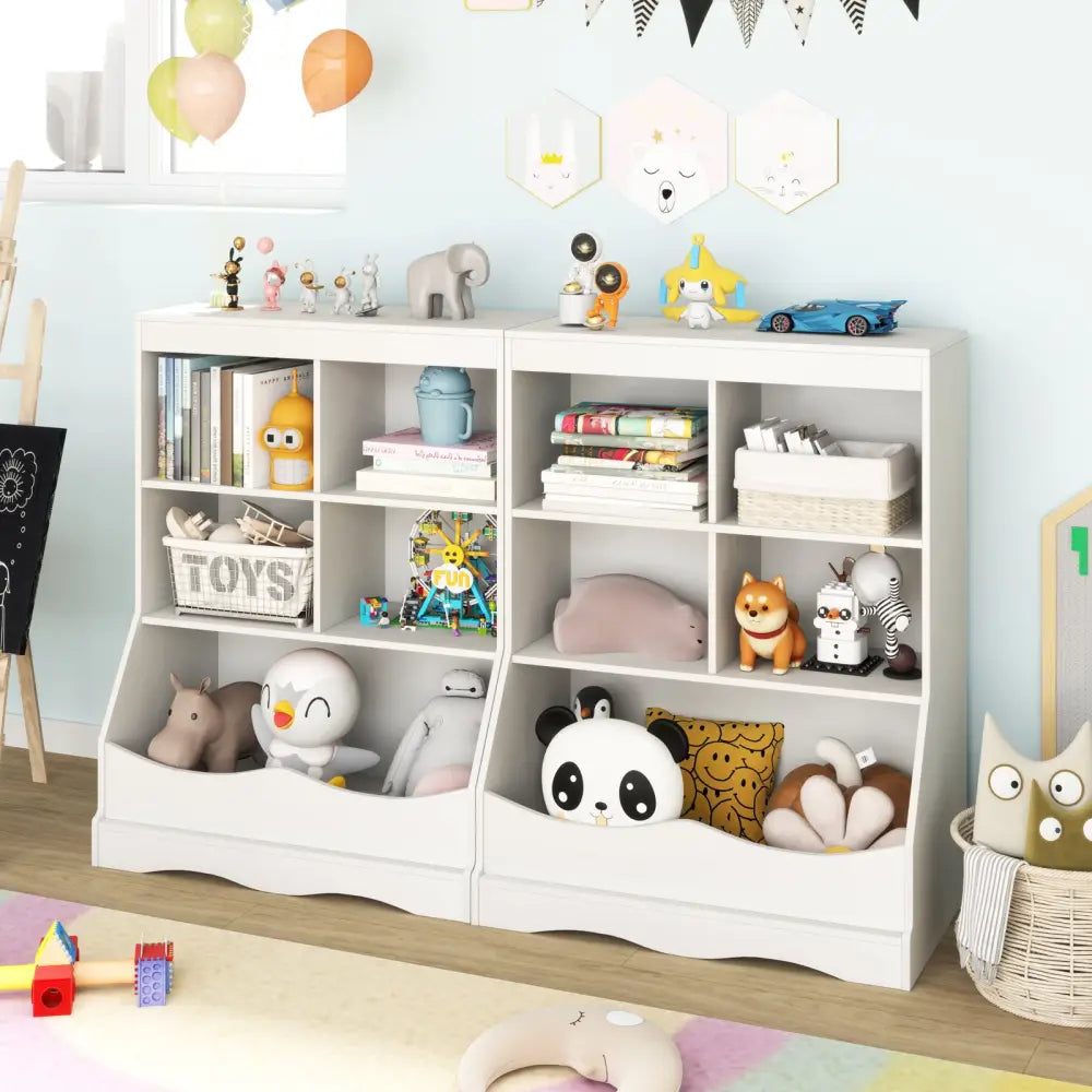 3-Tier Children’s Multi-Functional Bookcase Toy Storage Bin Floor Cabinet-White - White - Kids Storage