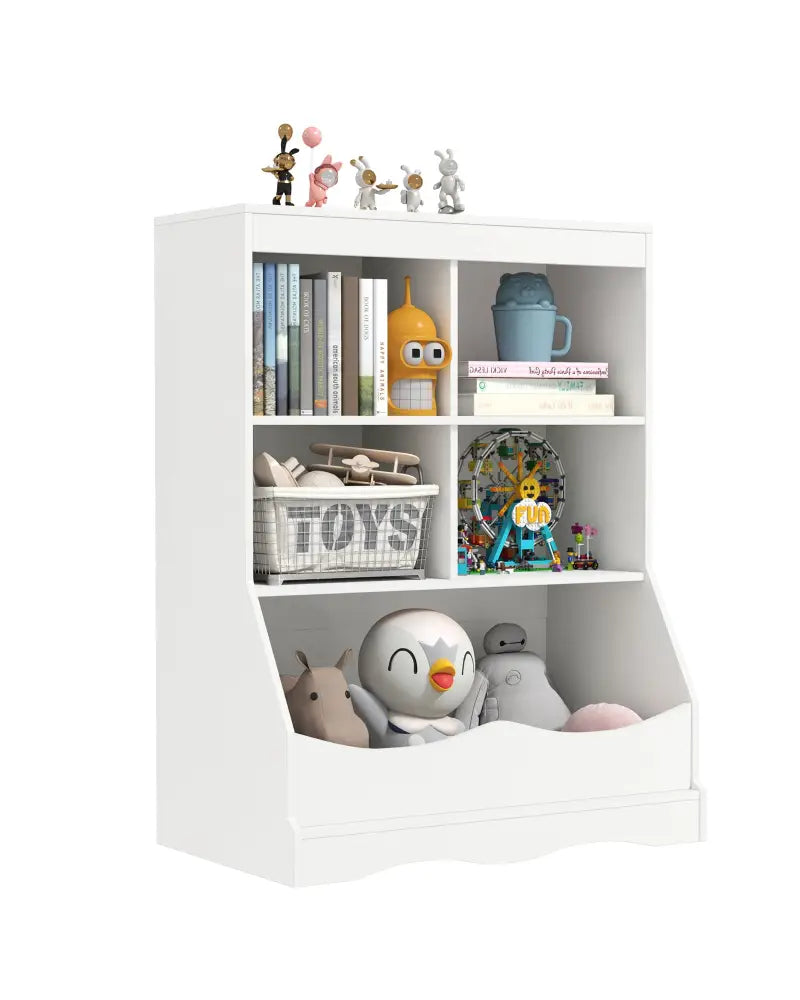 3-Tier Children’s Multi-Functional Bookcase Toy Storage Bin Floor Cabinet-White - White - Kids Storage