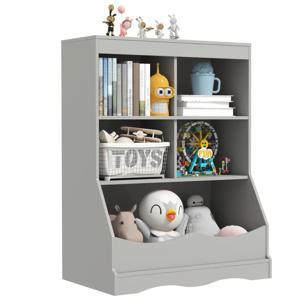 3-Tier Children’s Multi-Functional Bookcase Toy Storage Bin Floor Cabinet-Gray - Gray - Kids Storage