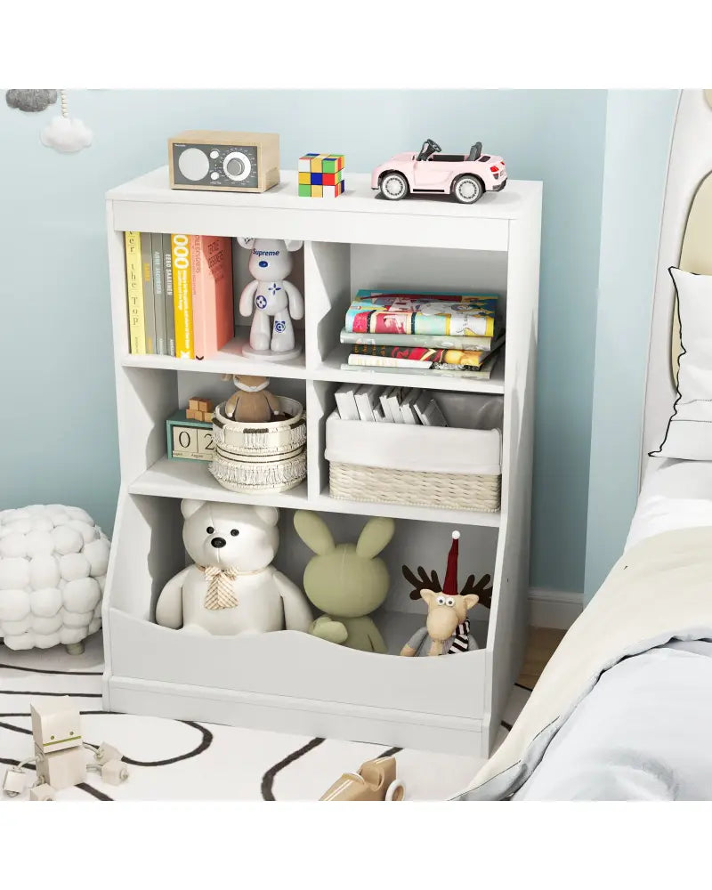 3-Tier Children’s Multi-Functional Bookcase Toy Storage Bin Floor Cabinet-White - White - Kids Storage
