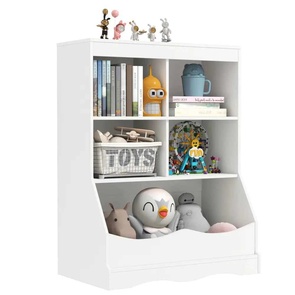 3-Tier Children’s Multi-Functional Bookcase Toy Storage Bin Floor Cabinet-White - White - Kids Storage