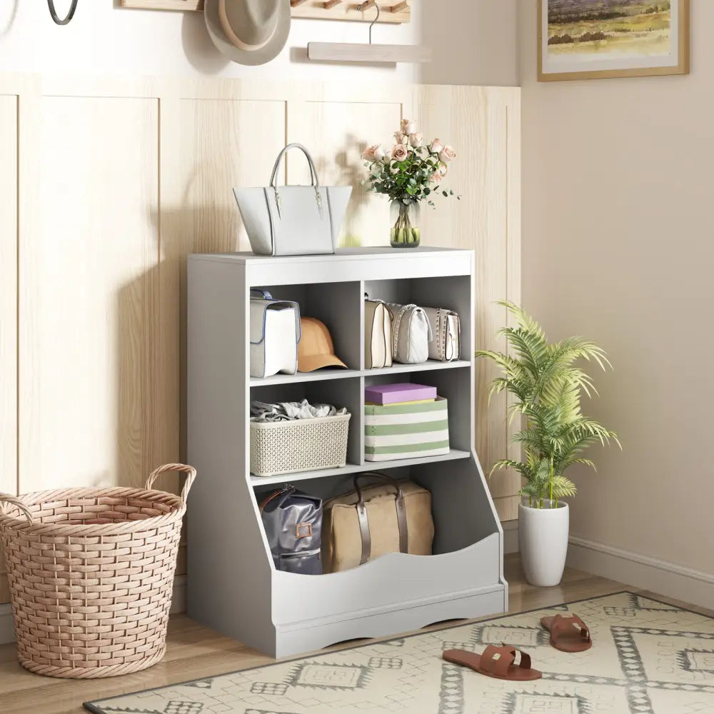 3-Tier Children’s Multi-Functional Bookcase Toy Storage Bin Floor Cabinet-Gray - Gray - Kids Storage