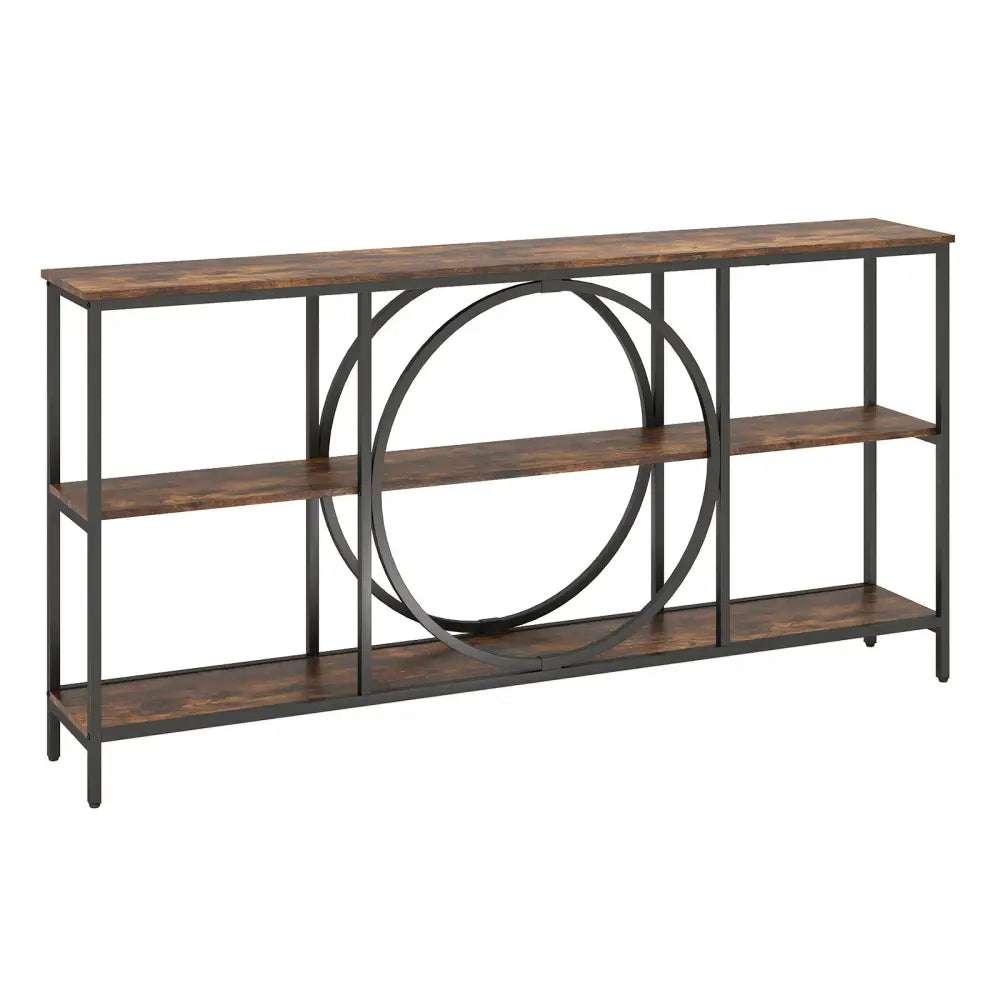 3-Tier Console Table with Faux Marble Top and Storage Shelves for Hallway Living Room-Rustic Brown - Rustic Brown