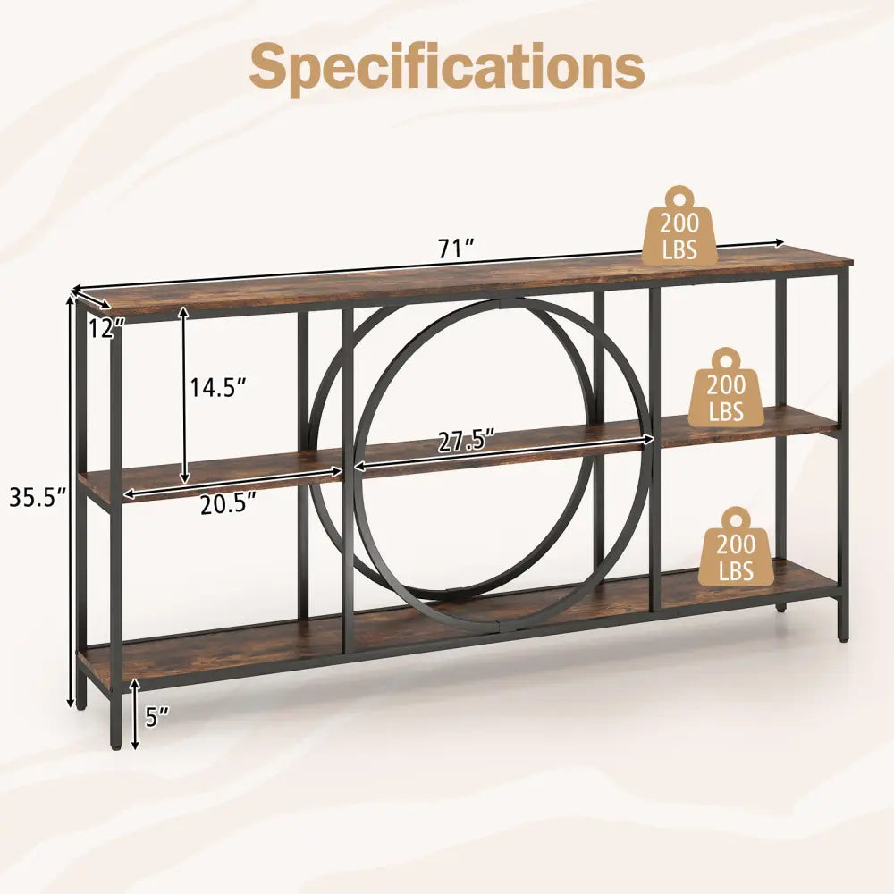 3-Tier Console Table with Faux Marble Top and Storage Shelves for Hallway Living Room-Rustic Brown - Rustic Brown