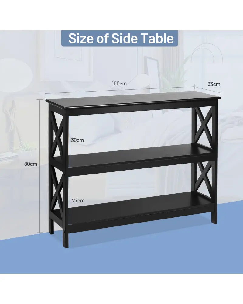 3-Tier Console X-Design Sofa Side Accent Table-Black - Black - Console Tables
