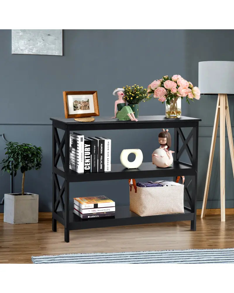 3-Tier Console X-Design Sofa Side Accent Table-Black - Black - Console Tables