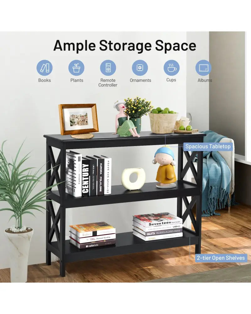 3-Tier Console X-Design Sofa Side Accent Table-Black - Black - Console Tables