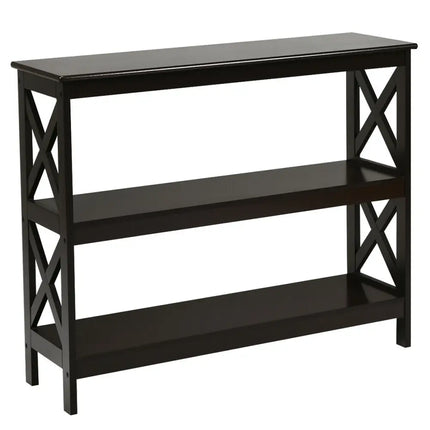 3-Tier Console X-Design Sofa Side Accent Table-Dark Brown - Dark Brown - Console Tables