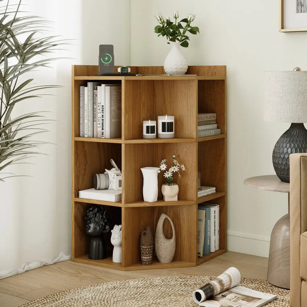3-Tier Corner Cabinet with Charging Station for Bedroom-Natural - Natural - Cabinets & Chests