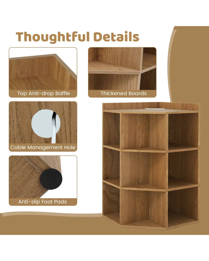 3-Tier Corner Cabinet with Charging Station for Bedroom-Natural - Natural - Cabinets & Chests
