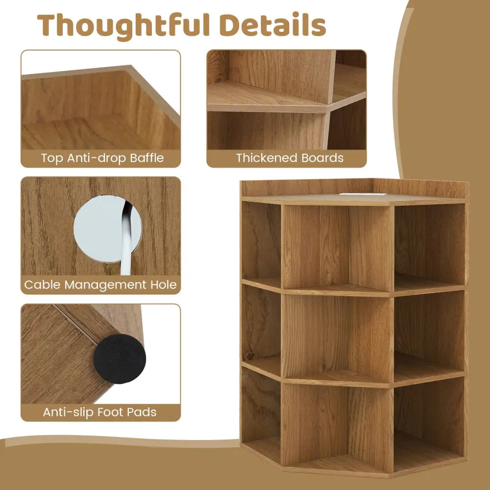 3-Tier Corner Cabinet with Charging Station for Bedroom-Natural - Natural - Cabinets & Chests