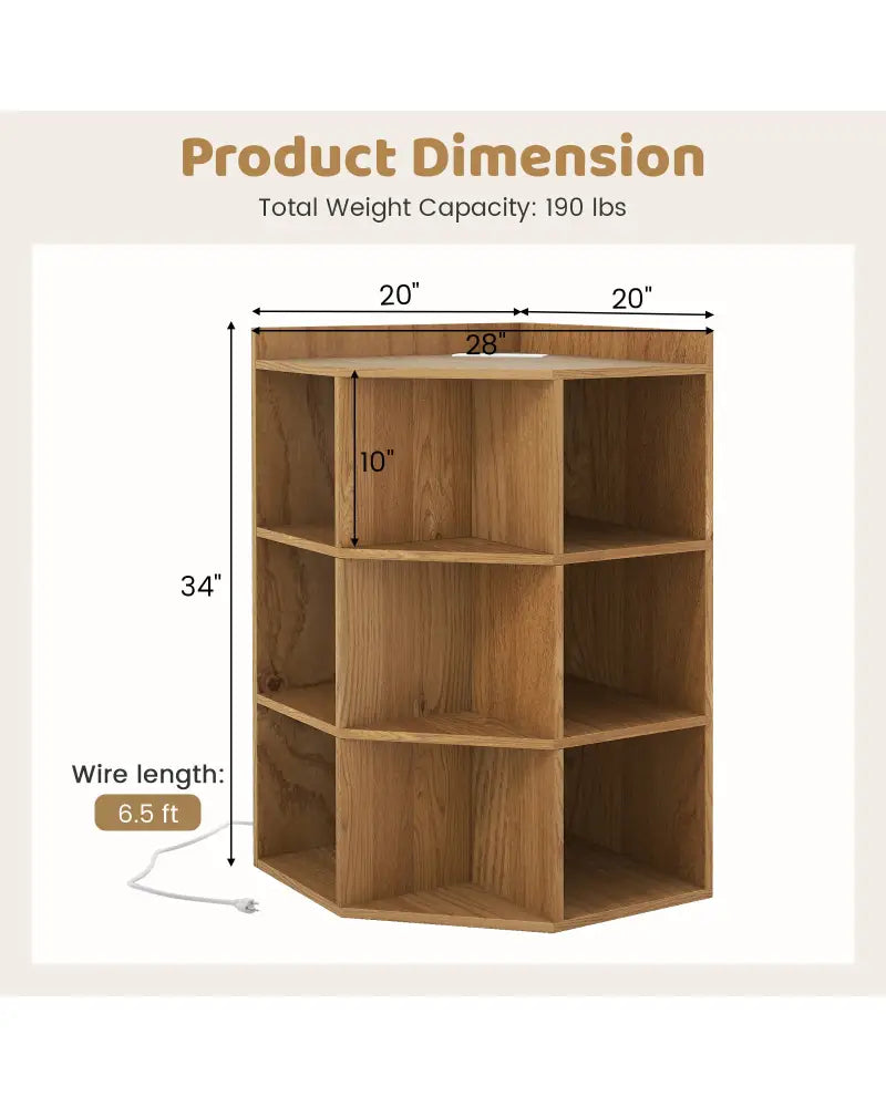 3-Tier Corner Cabinet with Charging Station for Bedroom-Natural - Natural - Cabinets & Chests