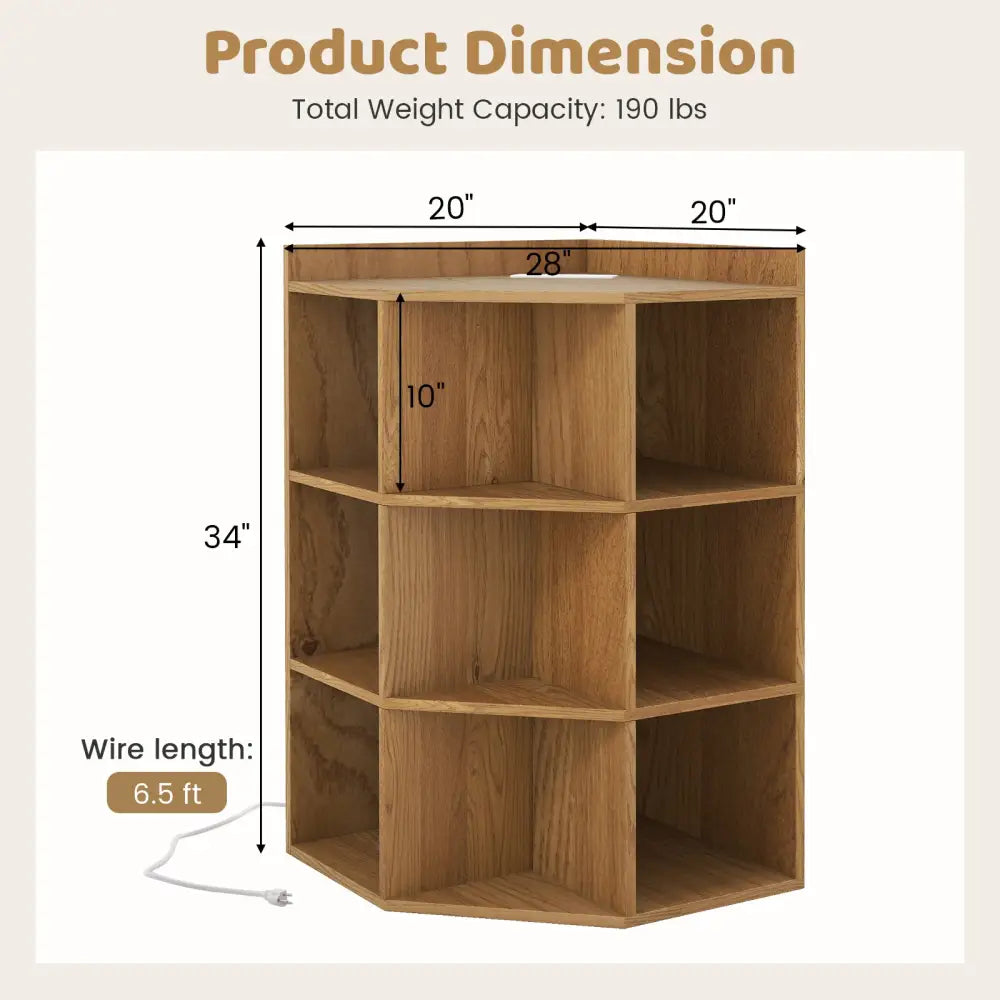 3-Tier Corner Cabinet with Charging Station for Bedroom-Natural - Natural - Cabinets & Chests