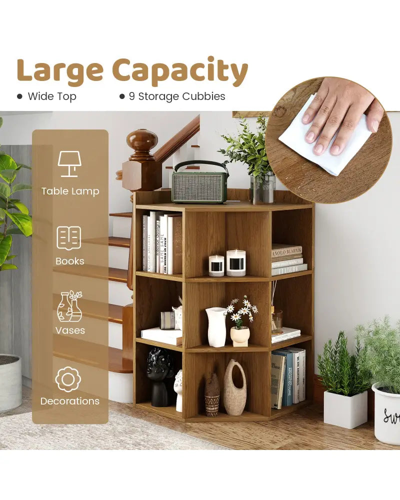 3-Tier Corner Cabinet with Charging Station for Bedroom-Natural - Natural - Cabinets & Chests