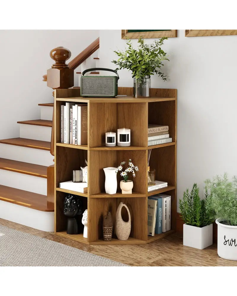 3-Tier Corner Cabinet with Charging Station for Bedroom-Natural - Natural - Cabinets & Chests