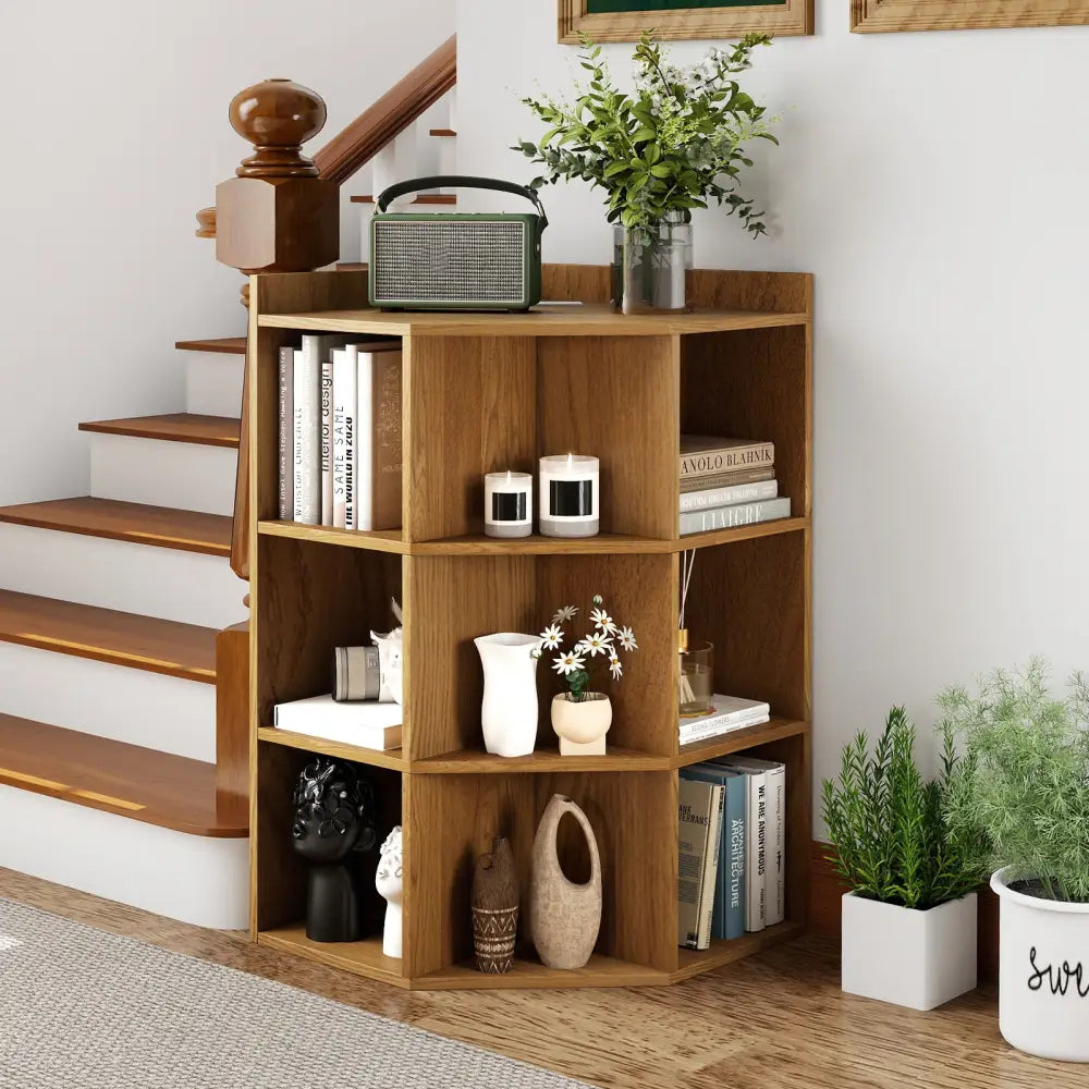 3-Tier Corner Cabinet with Charging Station for Bedroom-Natural - Natural - Cabinets & Chests