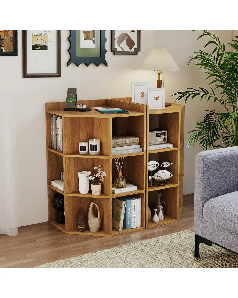 3-Tier Corner Cabinet with Charging Station for Bedroom-Natural - Natural - Cabinets & Chests