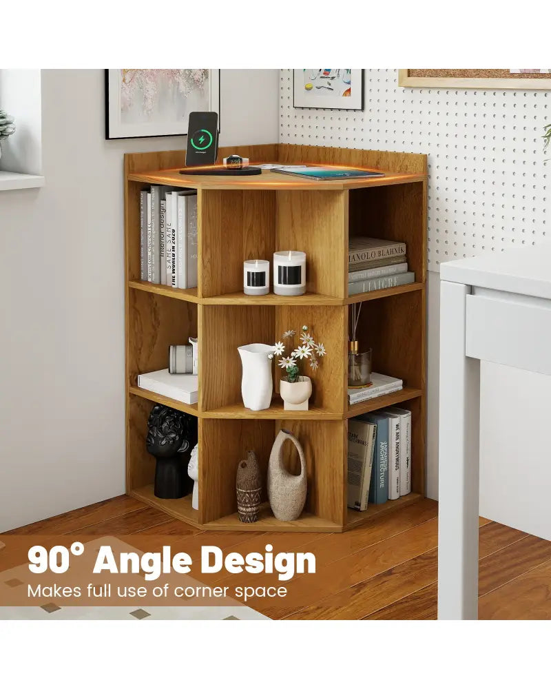 3-Tier Corner Cabinet with Charging Station for Bedroom-Natural - Natural - Cabinets & Chests
