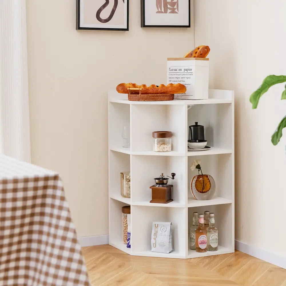 3-Tier Corner Cabinet with Charging Station for Bedroom-White - White - Cabinets & Chests