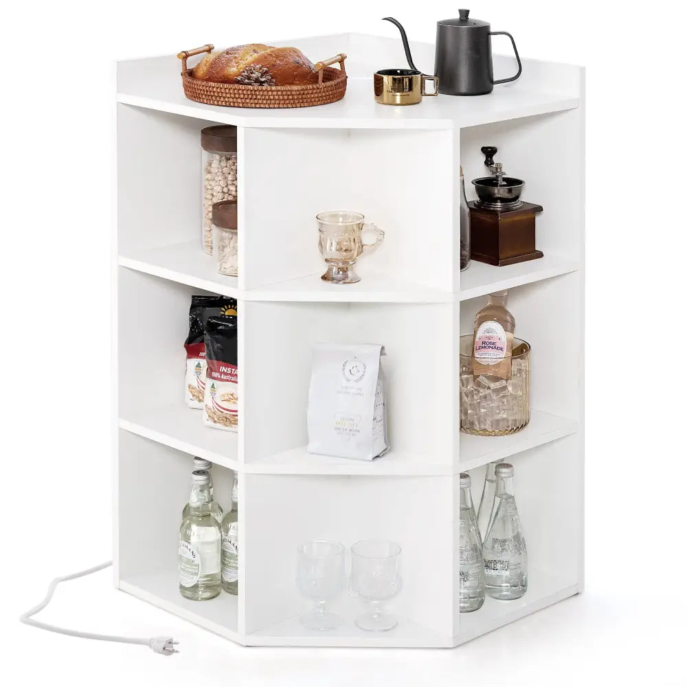 3-Tier Corner Cabinet with Charging Station for Bedroom-White - White - Cabinets & Chests