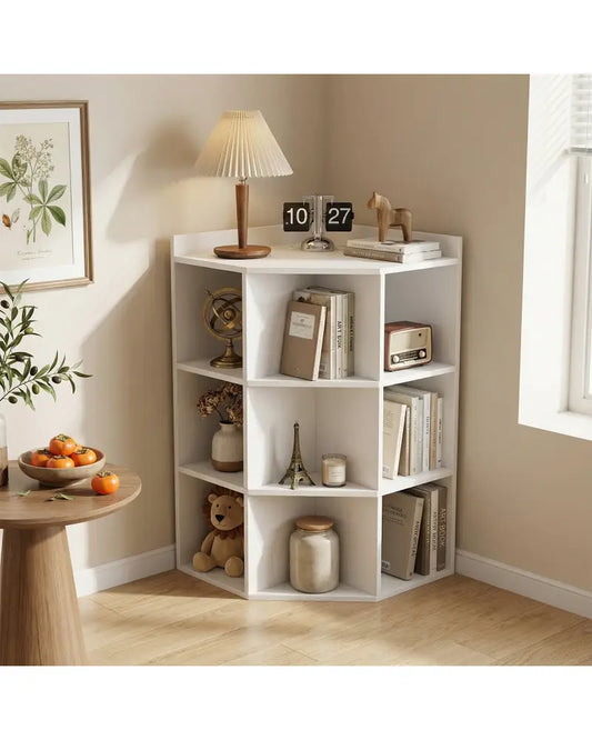 3-Tier Corner Cabinet with Charging Station for Bedroom-White - White - Cabinets & Chests